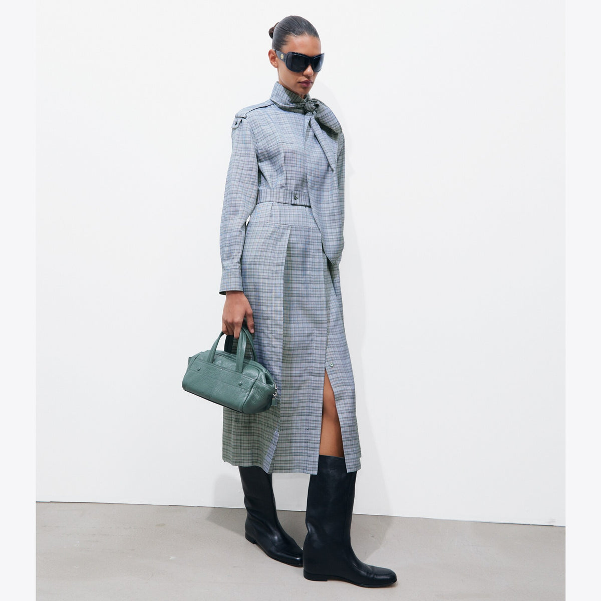 Tory Burch Front-Tie Jacquard Shirtdress - Whipped Cream / Mossy Pine - 2