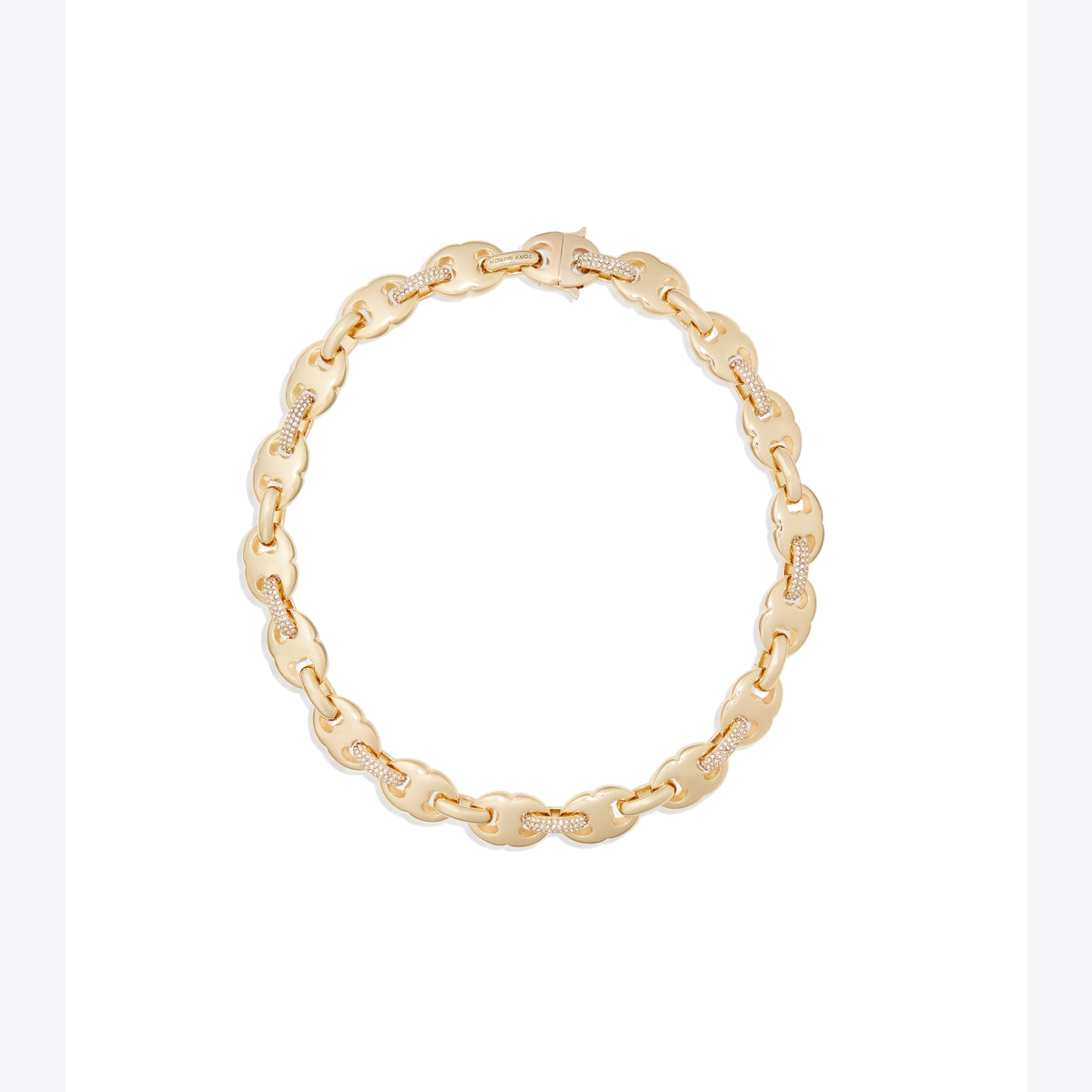 Tory Burch Gemini Link Pavé Necklace - Light Brass / Crystal - 4