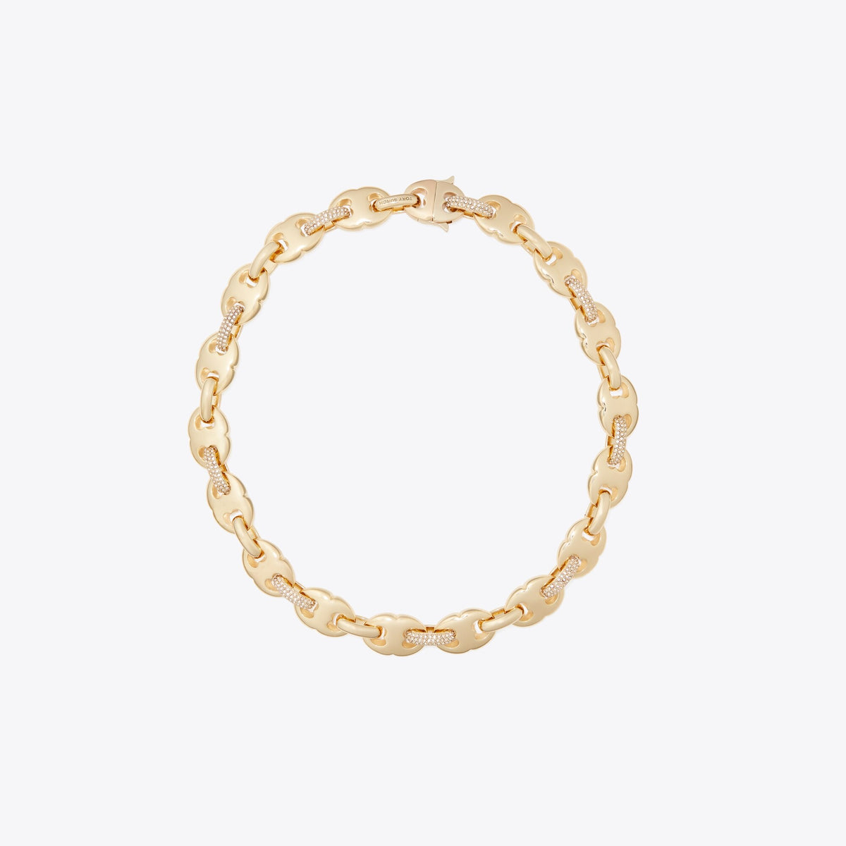 Tory Burch Gemini Link Pavé Necklace - Light Brass / Crystal