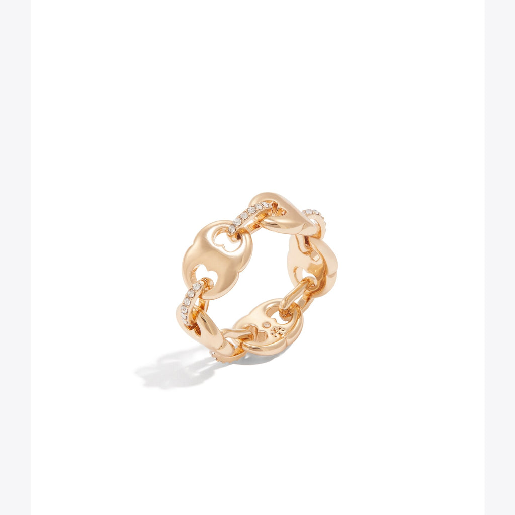 Tory Burch Gemini Link Pavé Ring - Light Brass / Crystal - 4