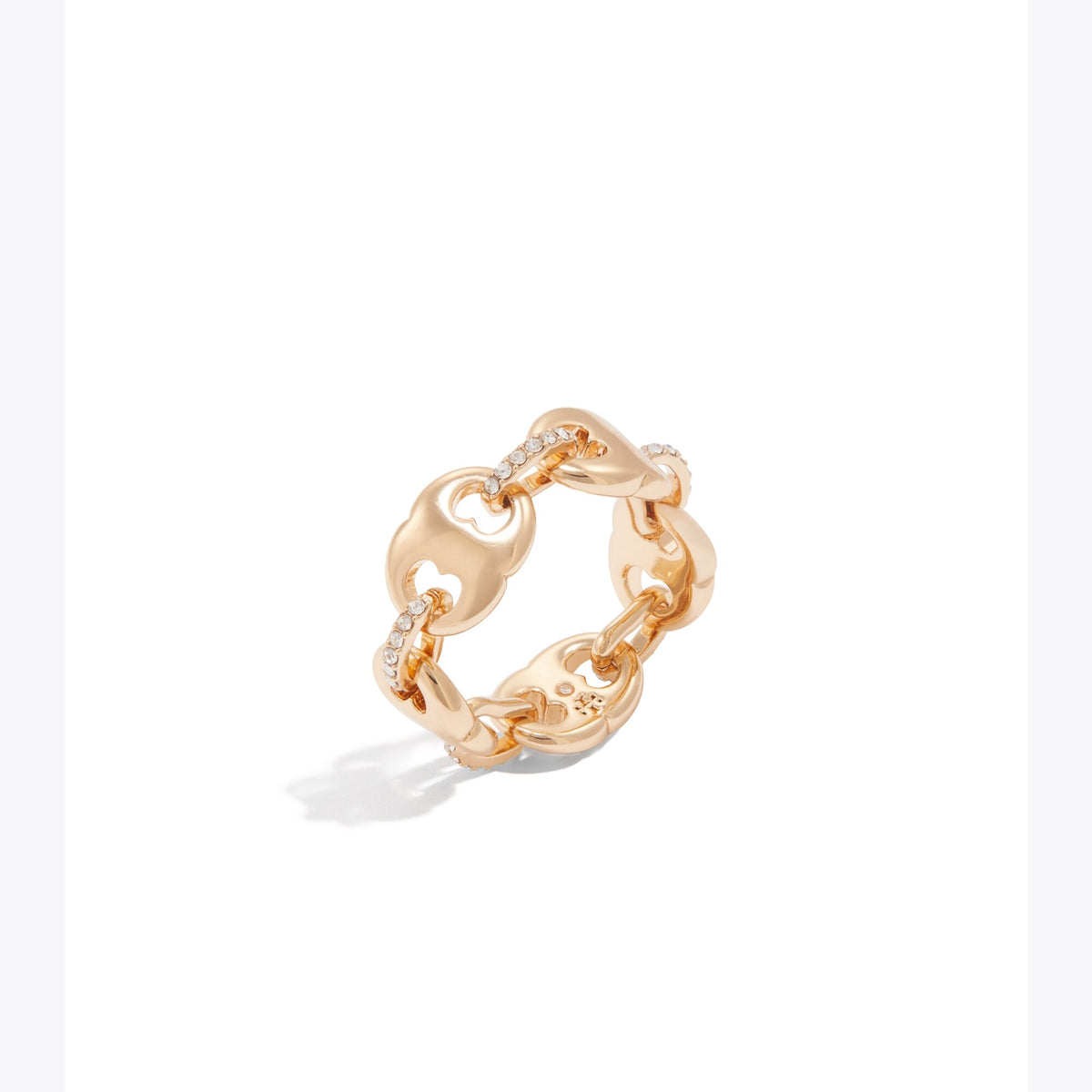 Tory Burch Gemini Link Pavé Ring - Light Brass / Crystal - 4