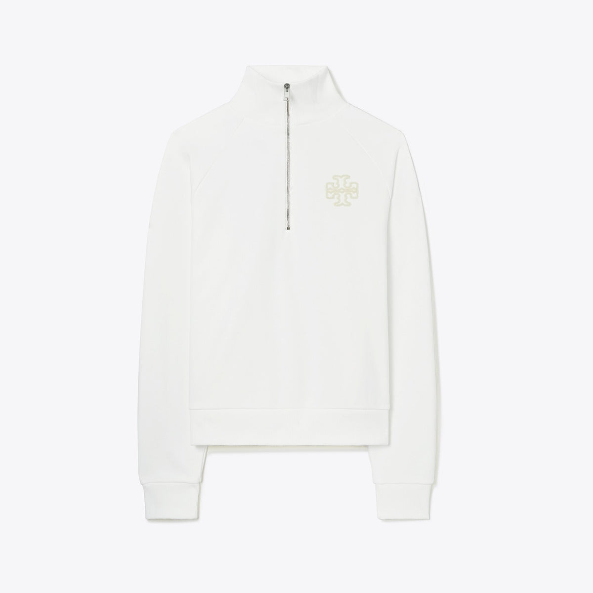 Tory Burch Heavy French Terry Half-Zip Sweatshirt - Snow White
