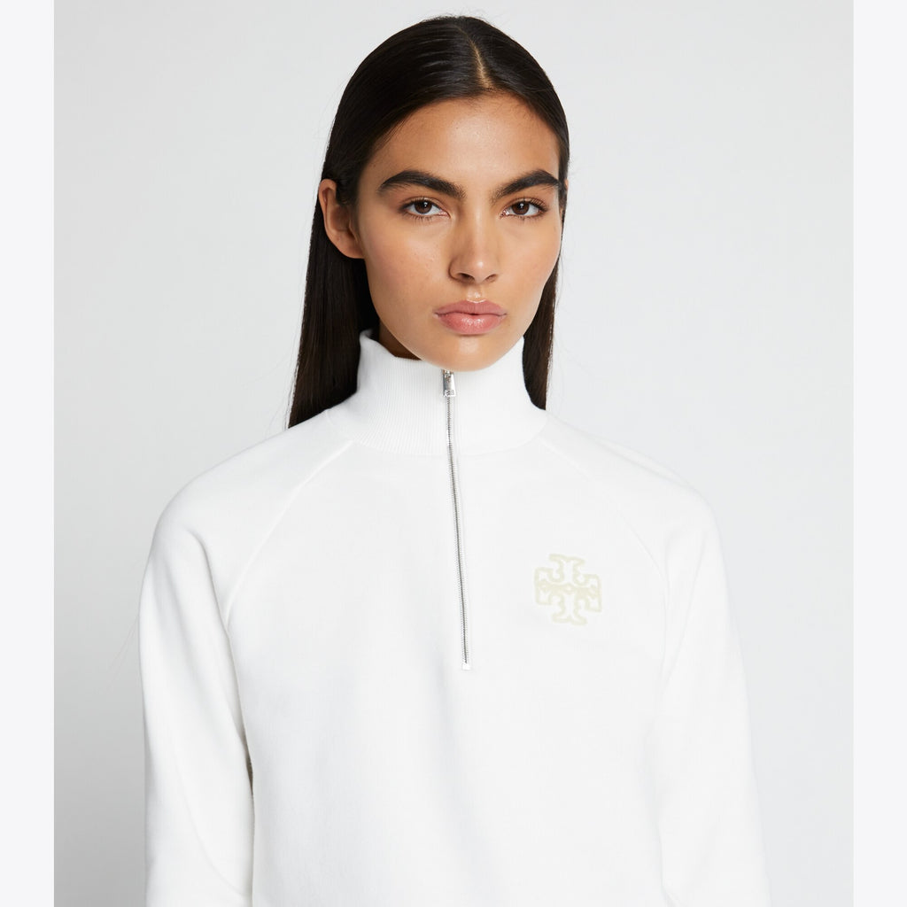 Tory Burch Heavy French Terry Half-Zip Sweatshirt - Snow White - 2