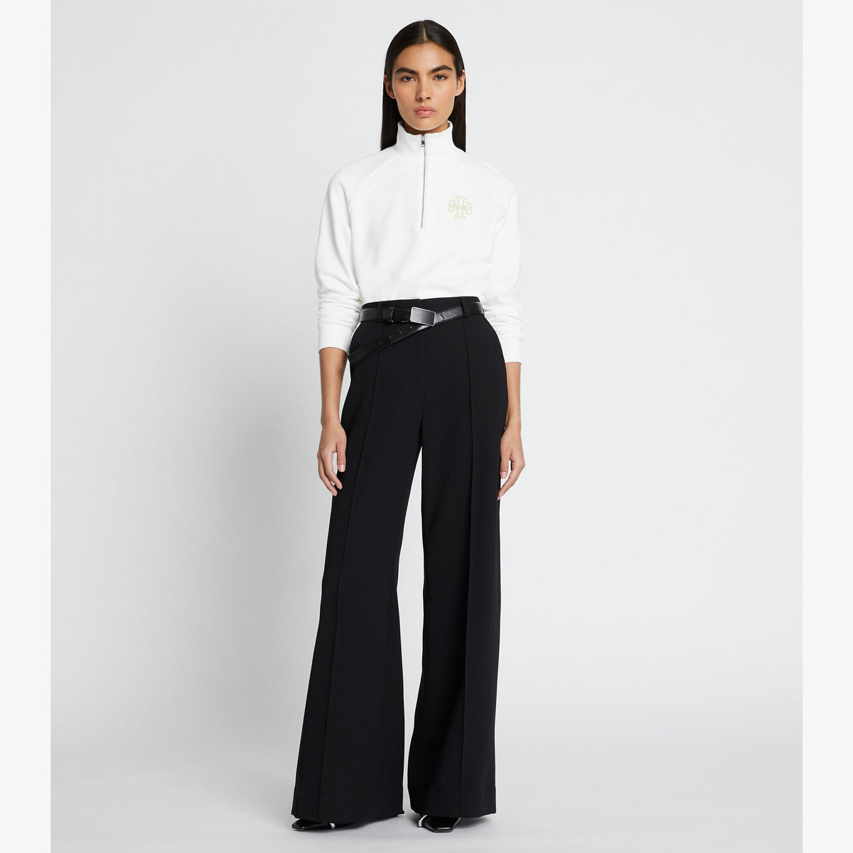 Tory Burch Heavy French Terry Half-Zip Sweatshirt - Snow White - 3