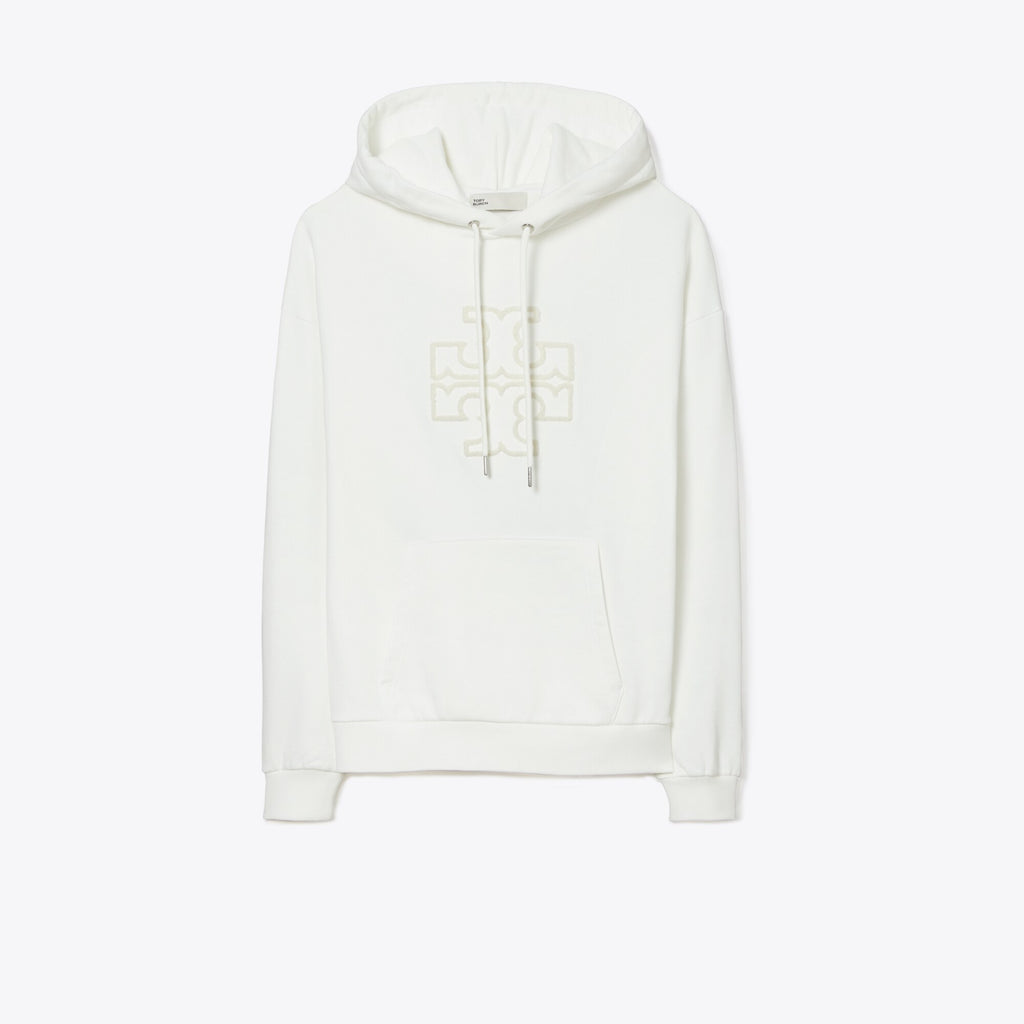 Tory Burch Heavy French Terry Logo Hoodie - Snow White