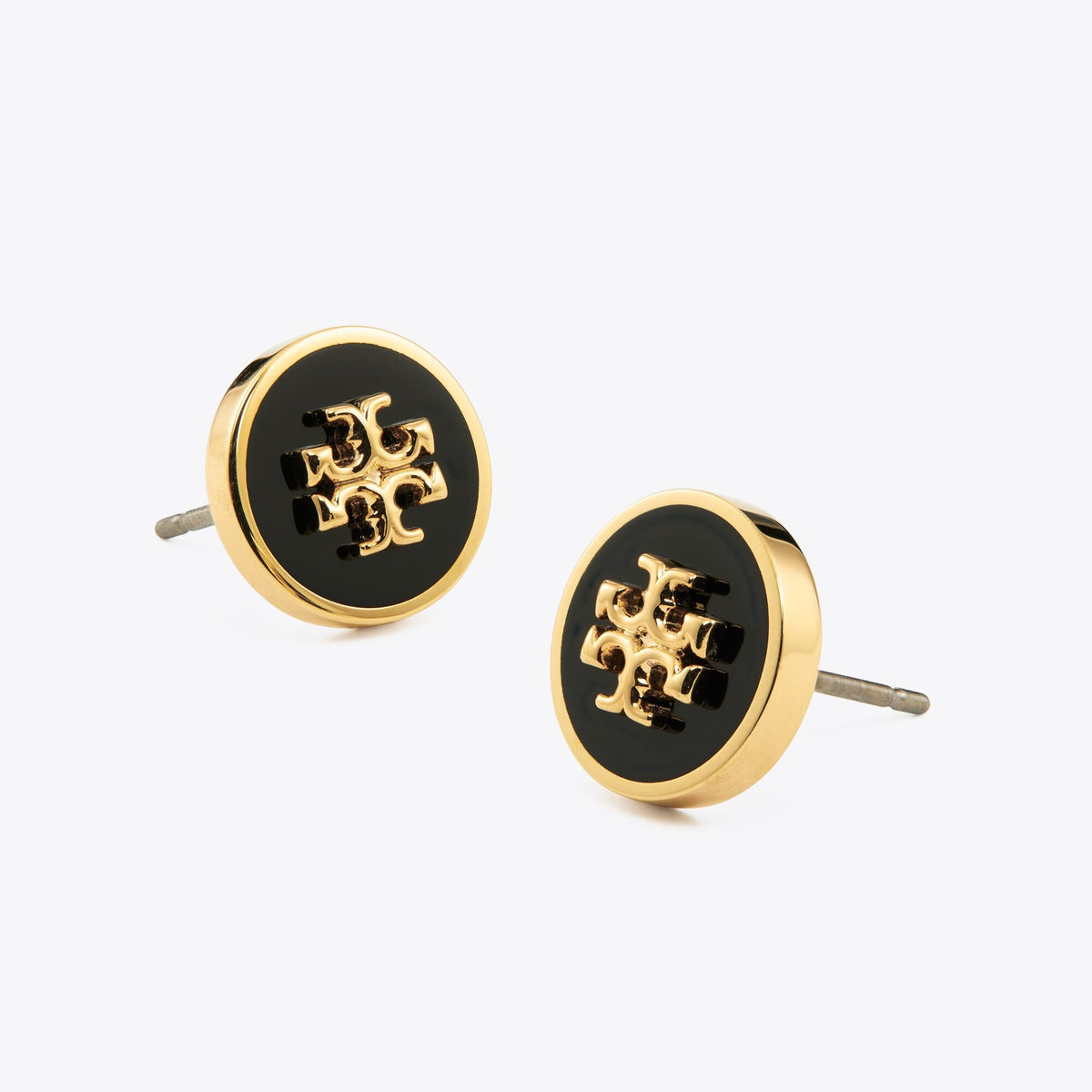 Tory Burch Icon Enamel Circle-Stud Earrings - Tory Gold / Black - 2