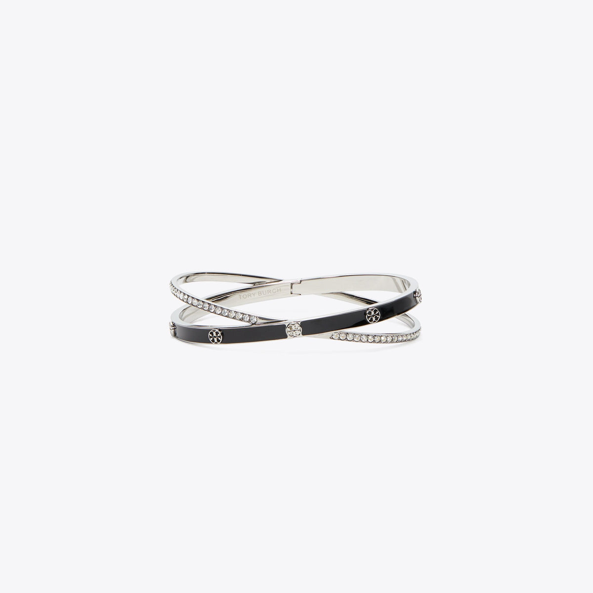 Tory Burch Icon Enamel Crisscross Bangle - Light Silver / Black / Crystal