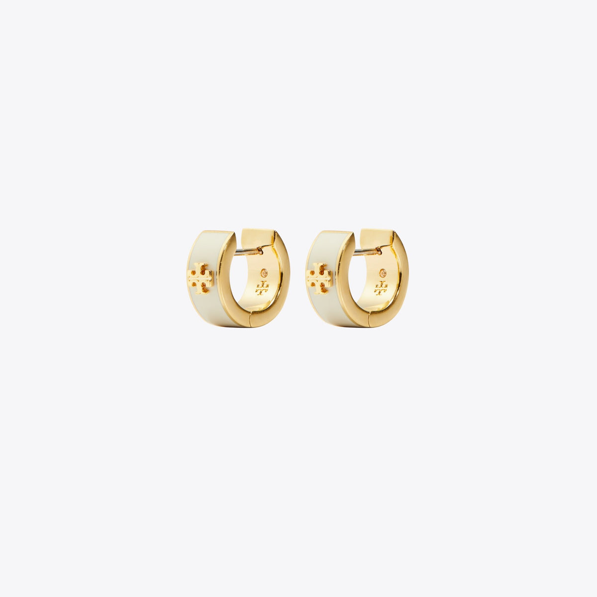 Tory Burch Icon Enamel Huggie Earrings - Tory Gold / New Ivory