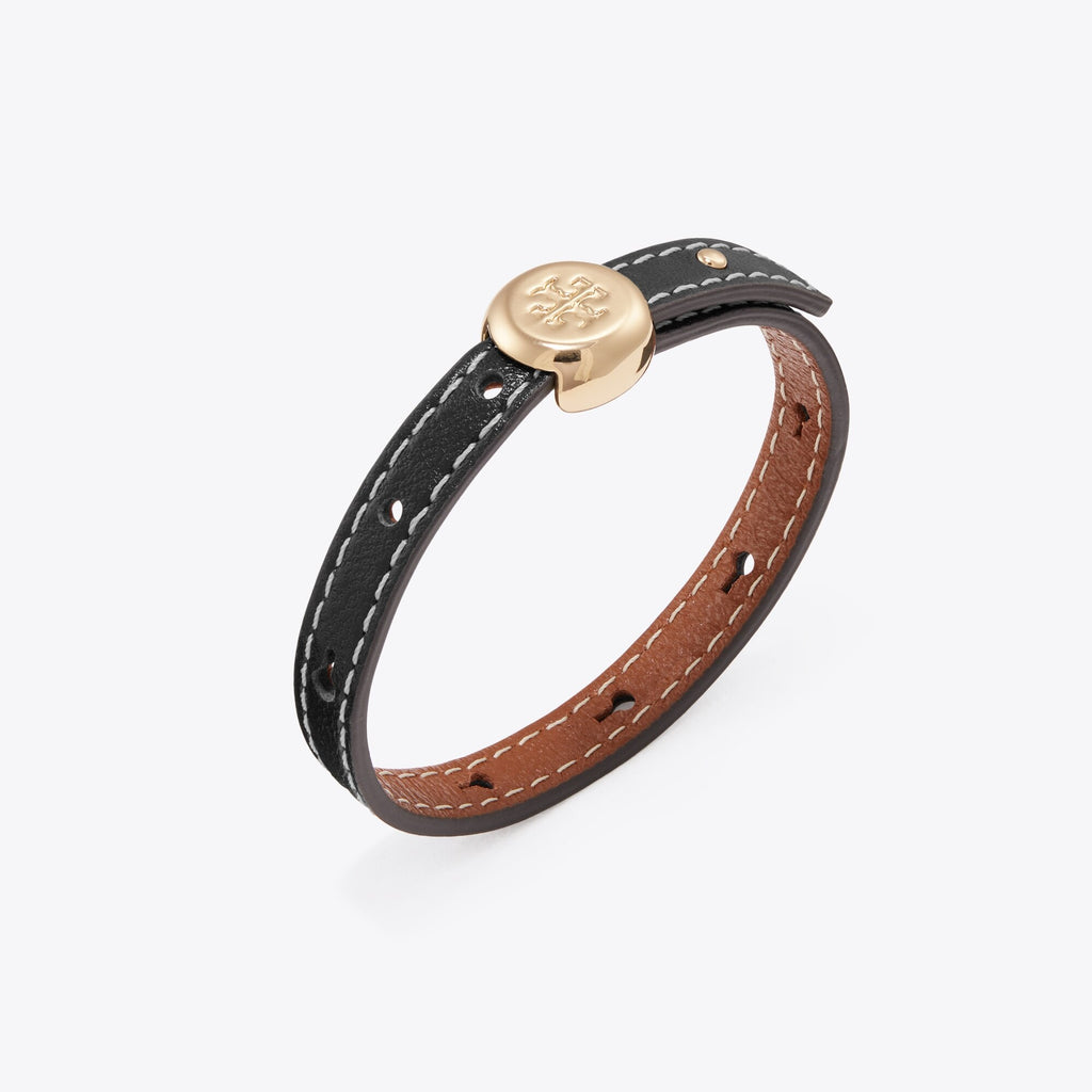 Tory Burch Icon Leather Bracelet - Light Brass / Black - 2