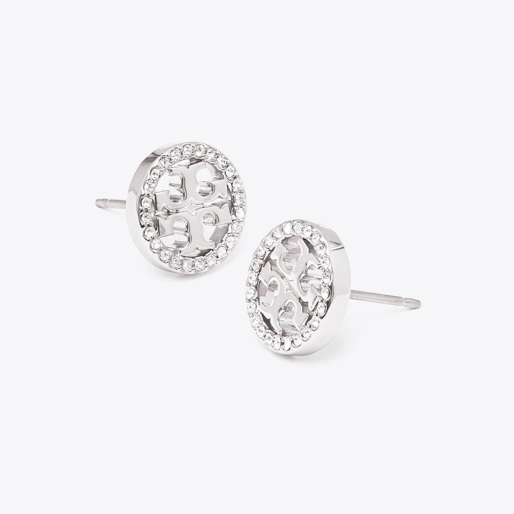 Tory Burch Icon Pavé Stud Earrings - Tory Silver/Crystal - 2