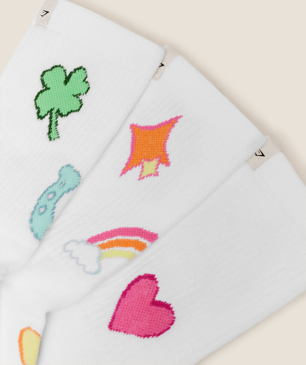 Gymshark Lucky Graphic Crew Socks 3pk - White - 2