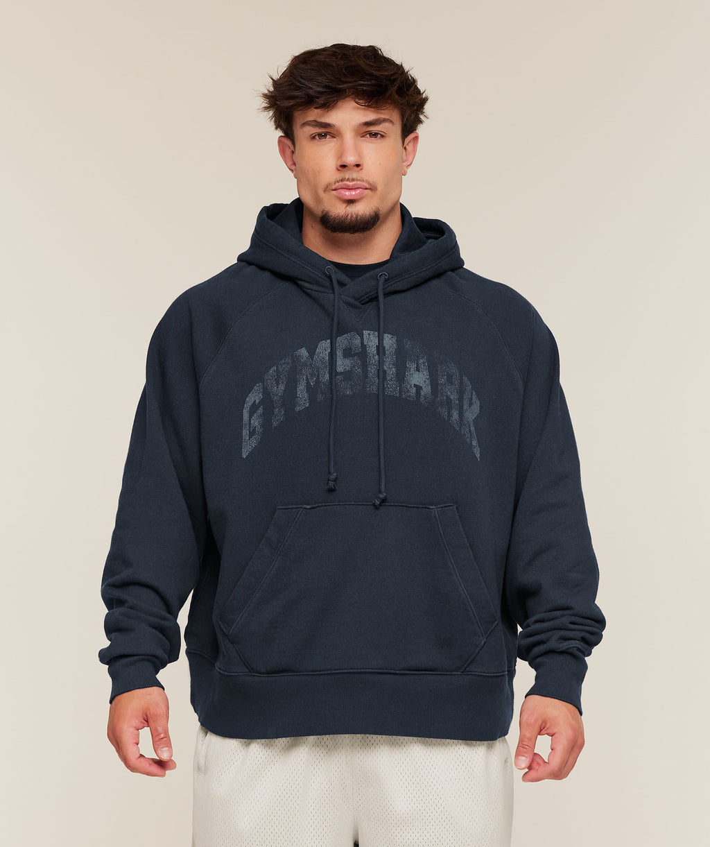 Gymshark Retro Collegiate Graphic Hoodie - Heavy Blue