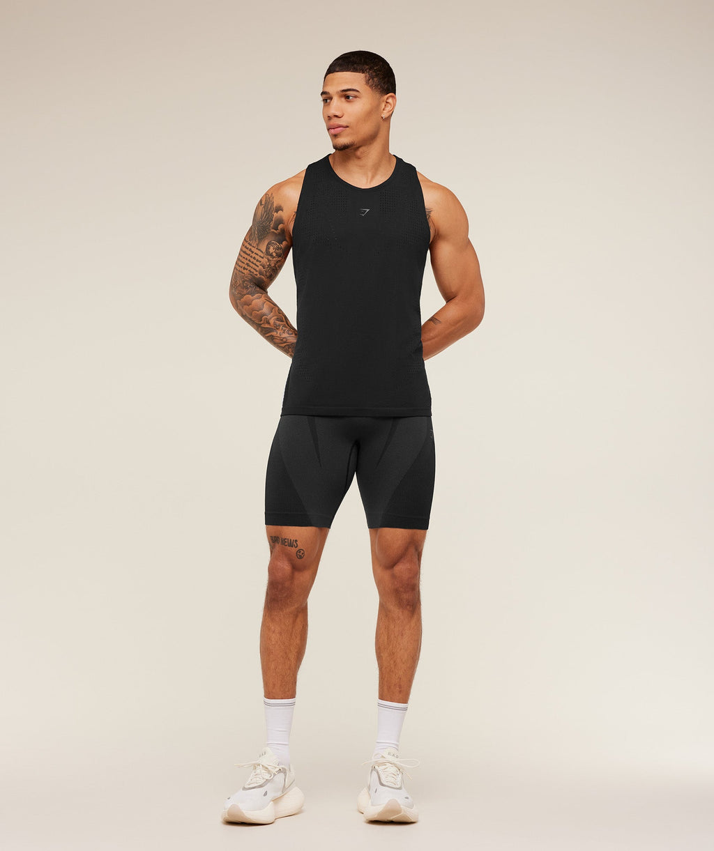 Gymshark Seamless Running Half Tight - Black/Onyx Grey - 8