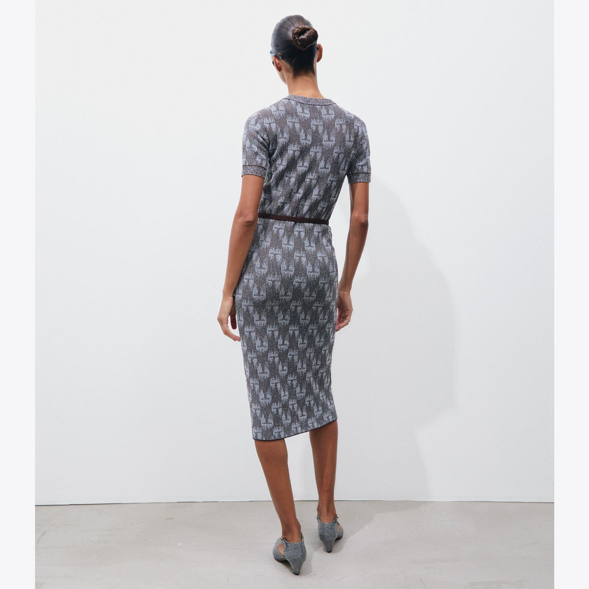 Tory Burch Jacquard Logo Dress - Cool Mist / Chocolate - 3