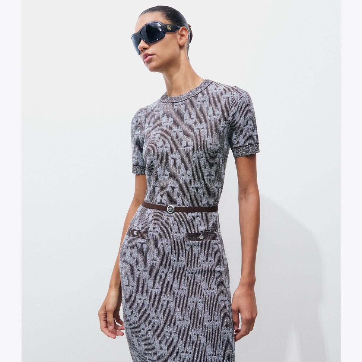 Tory Burch Jacquard Logo Dress - Cool Mist / Chocolate - 5