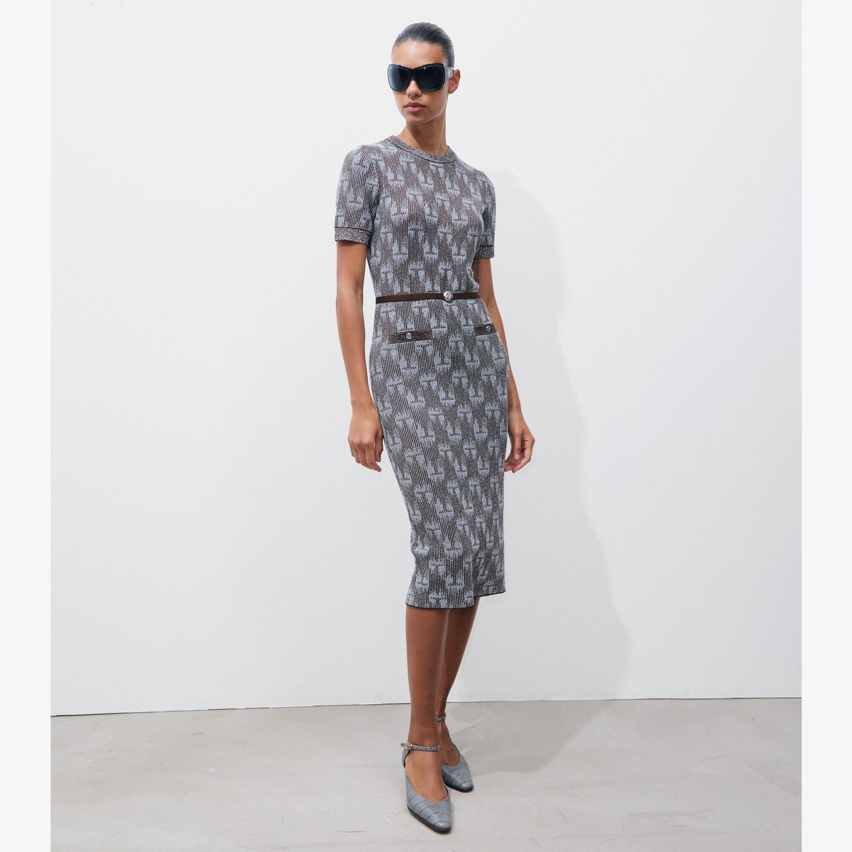 Tory Burch Jacquard Logo Dress - Cool Mist / Chocolate - 2