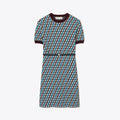 Tory Burch Jacquard Sweater Dress - Aqua Blue Linked Geo 3 Color