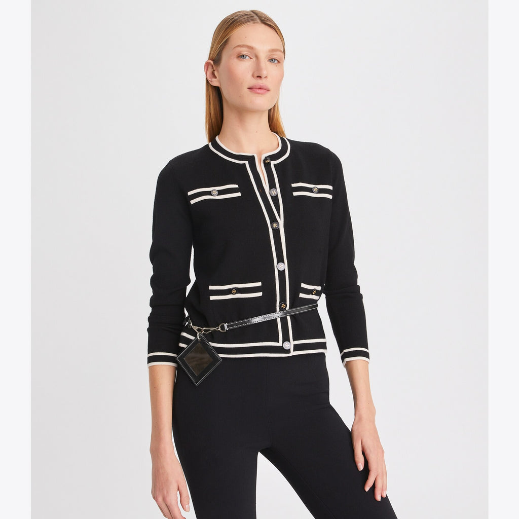 Tory Burch Kendra Cardigan - Black / French Cream - 2