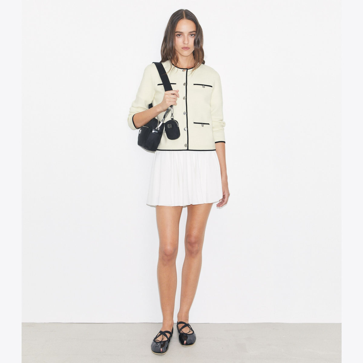 Tory Burch Kendra Wool Cardigan - New Ivory/ Black - 3