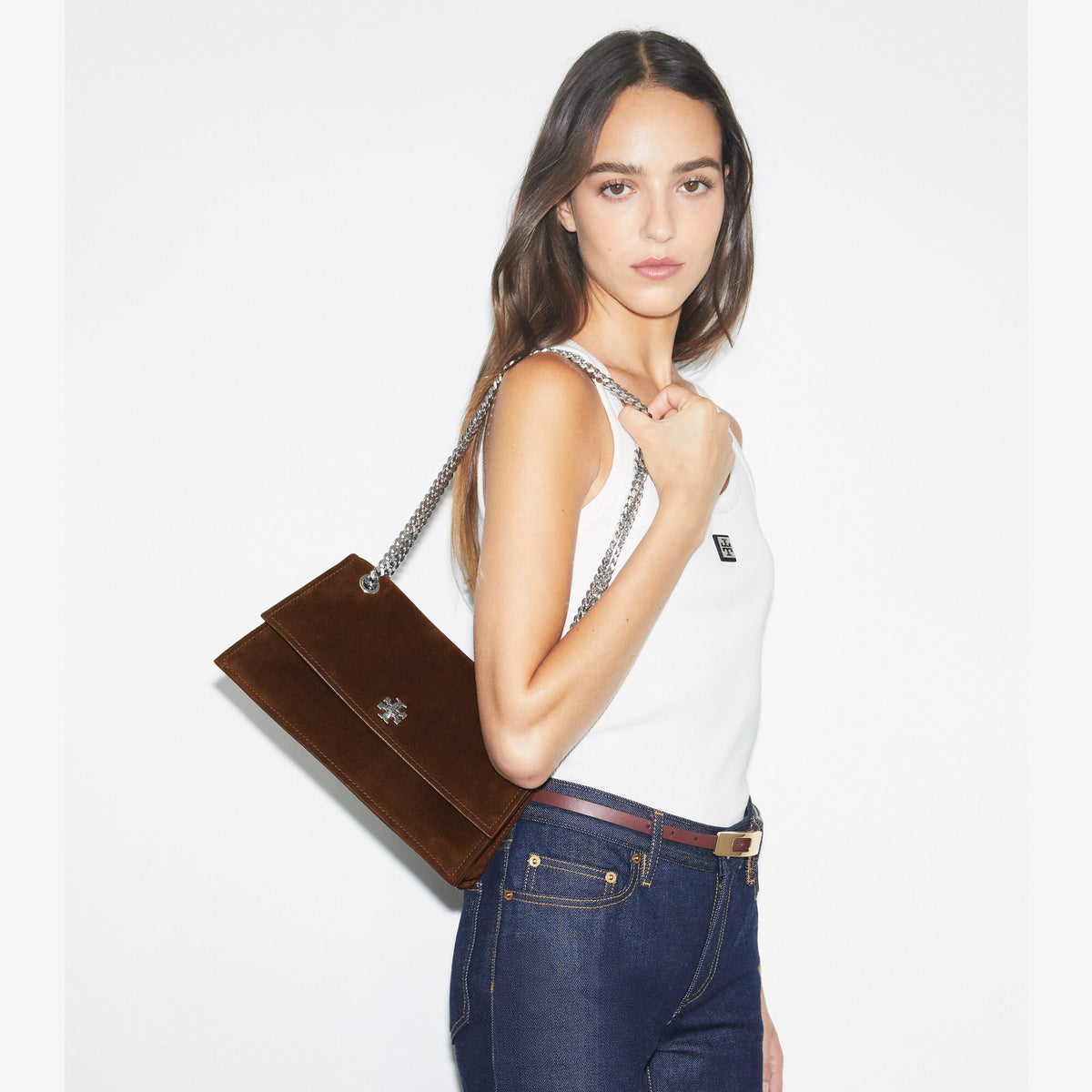 Tory Burch Kira Turnlock Suede Shoulder Bag - Dark Cocoa - 2