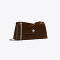 Tory Burch Kira Turnlock Suede Shoulder Bag - Dark Cocoa