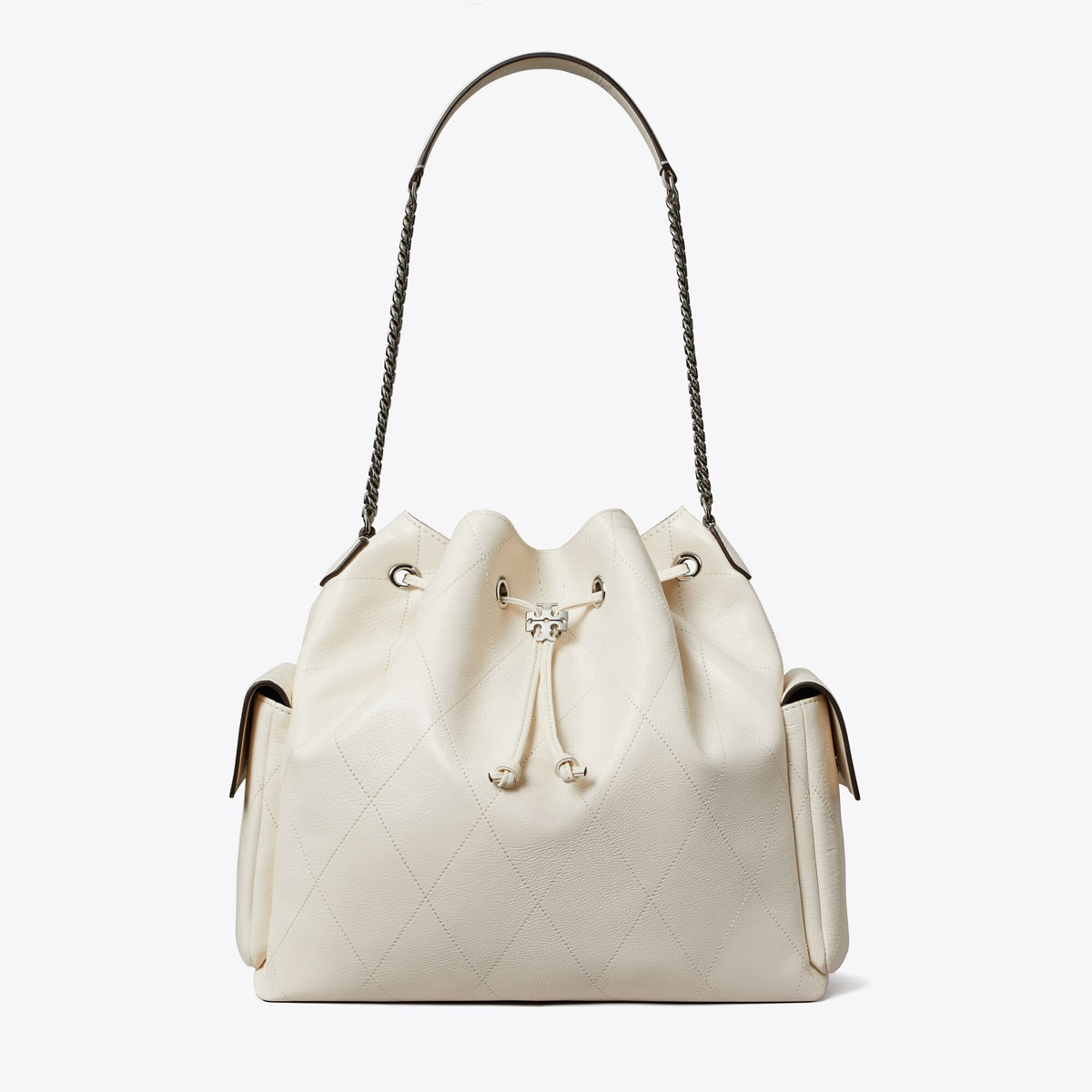 Tory Burch Large Charlie Quilted Drawstring Shoulder Bag - Light Cream - 4