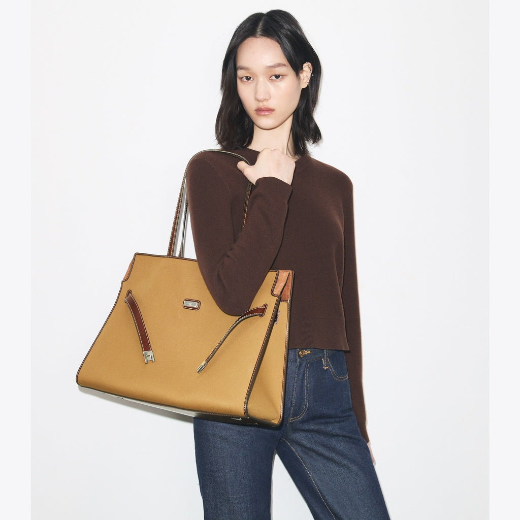 Tory Burch Lee Radziwill Canvas Tote - Khaki - 2