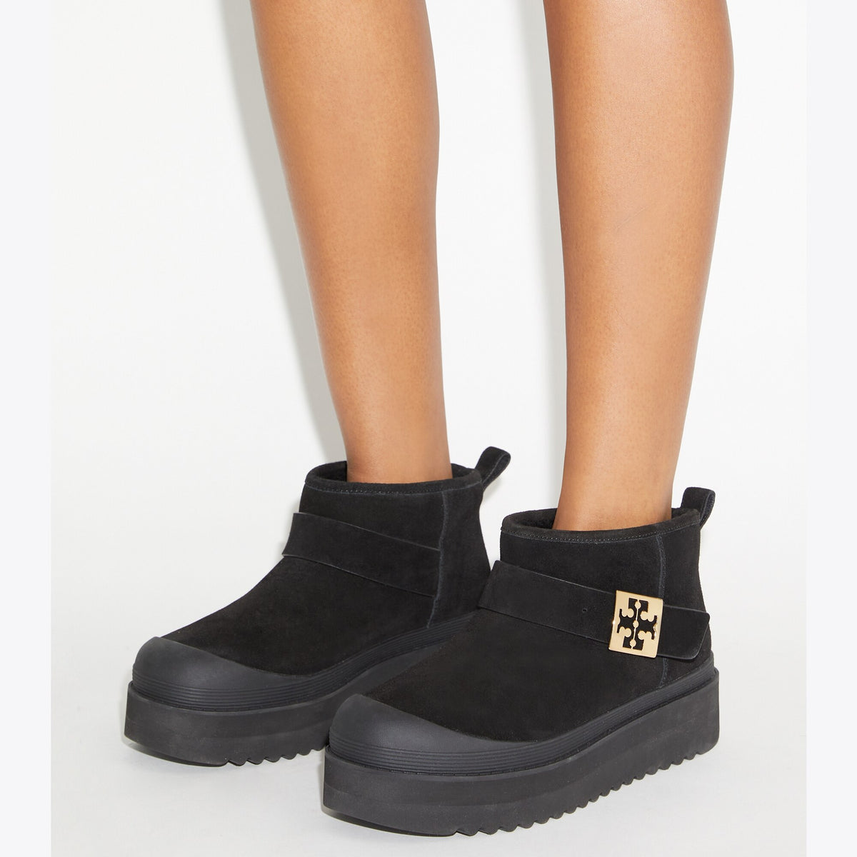 Tory Burch Mellow Shearling Platform Boot - Perfect Black / Gold - 2