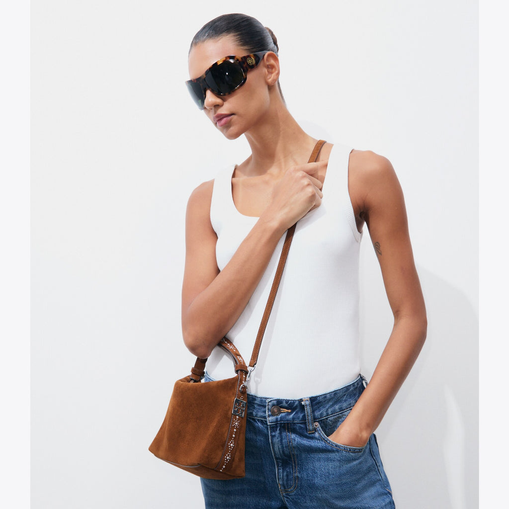 Tory Burch Mellow Studded Suede Shoulder Bag - Caramel - 2