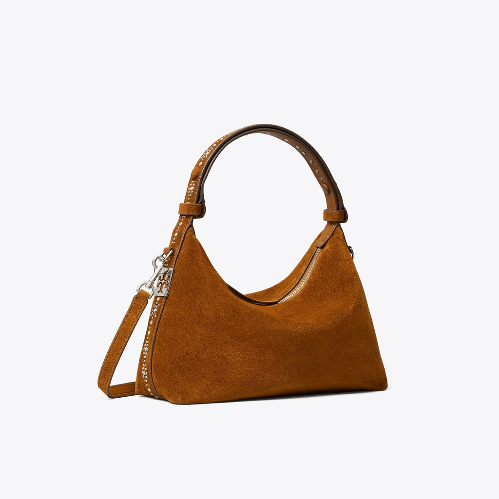 Tory Burch Mellow Studded Suede Shoulder Bag - Caramel