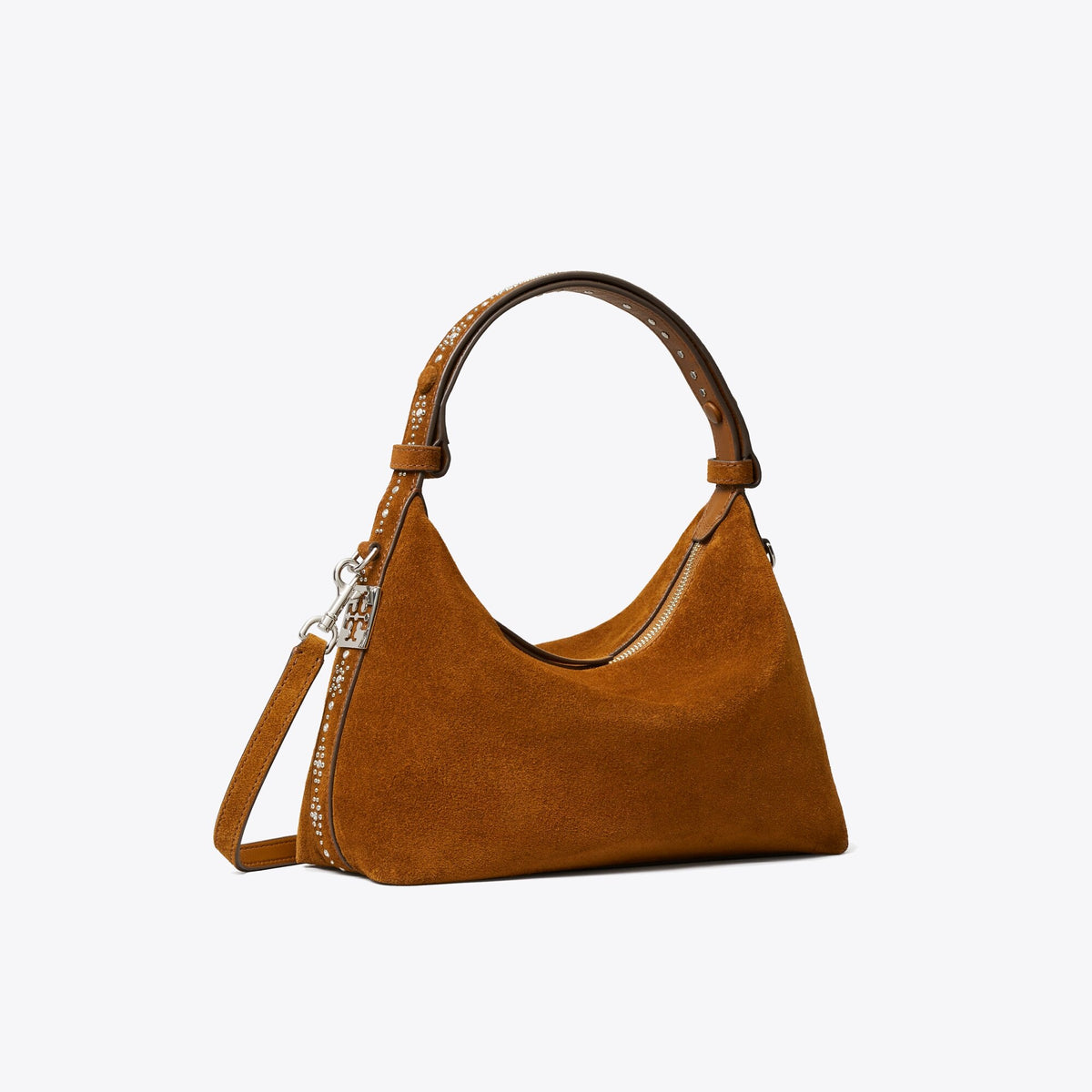 Tory Burch Mellow Studded Suede Shoulder Bag - Caramel