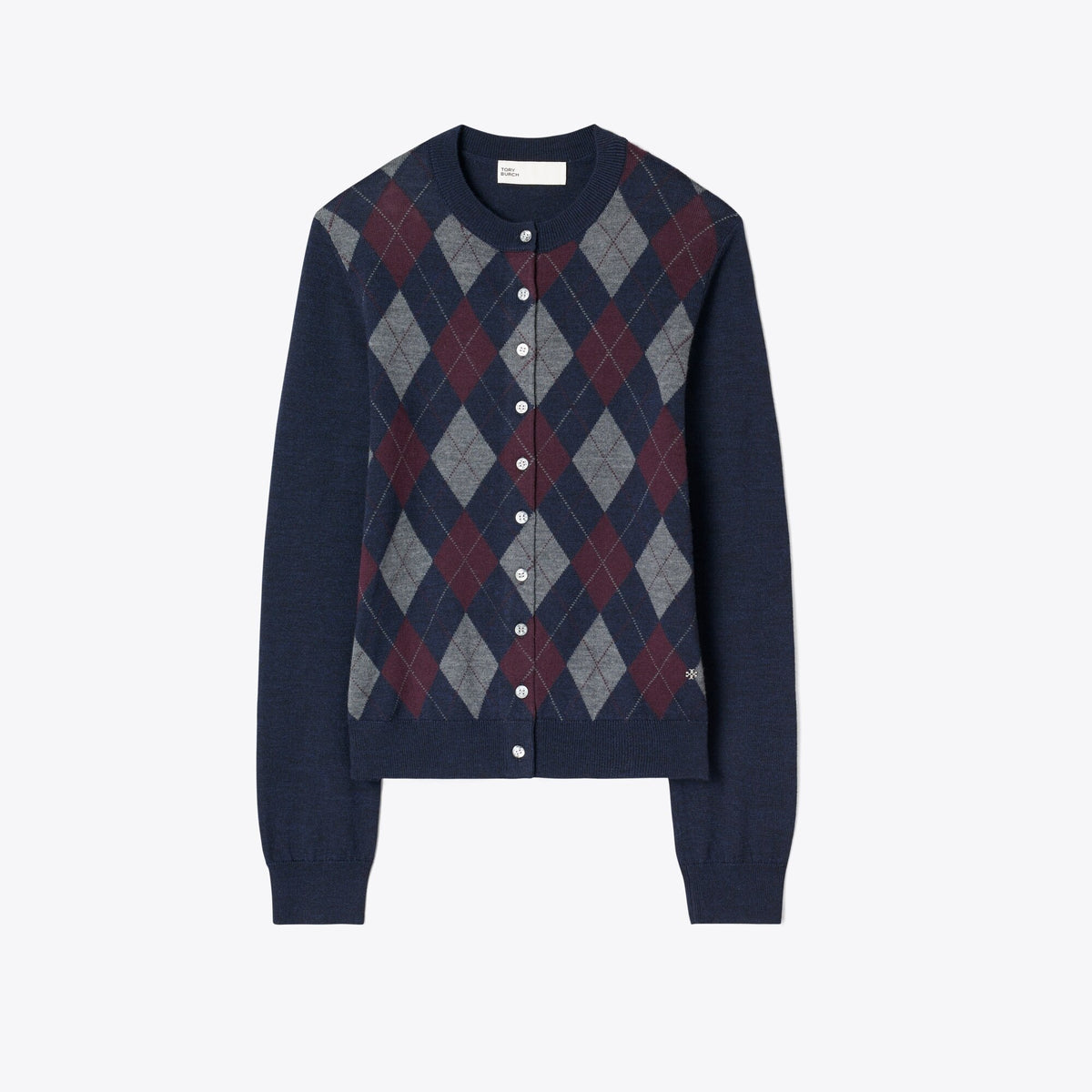 Tory Burch Merino Wool Argyle Cardigan - Navy Argyle