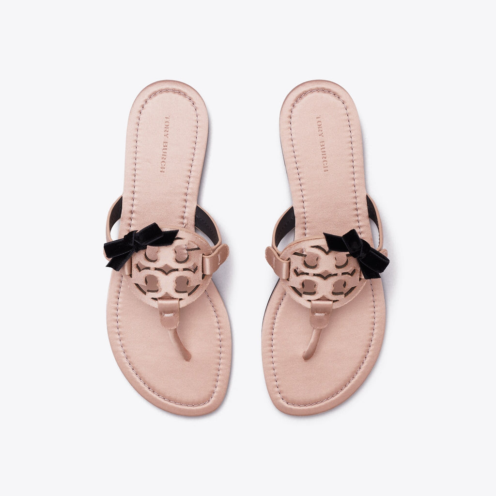 Tory Burch Miller Bow Satin Sandal - Satin Blush / Perfect Black - 4