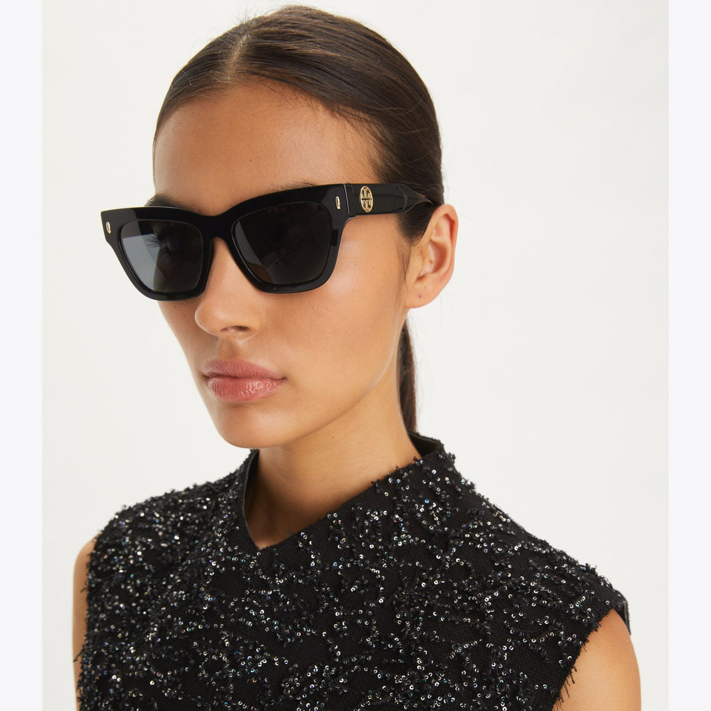 Tory Burch Miller Cat-Eye Sunglasses - Black/Dark Grey Polar - 4