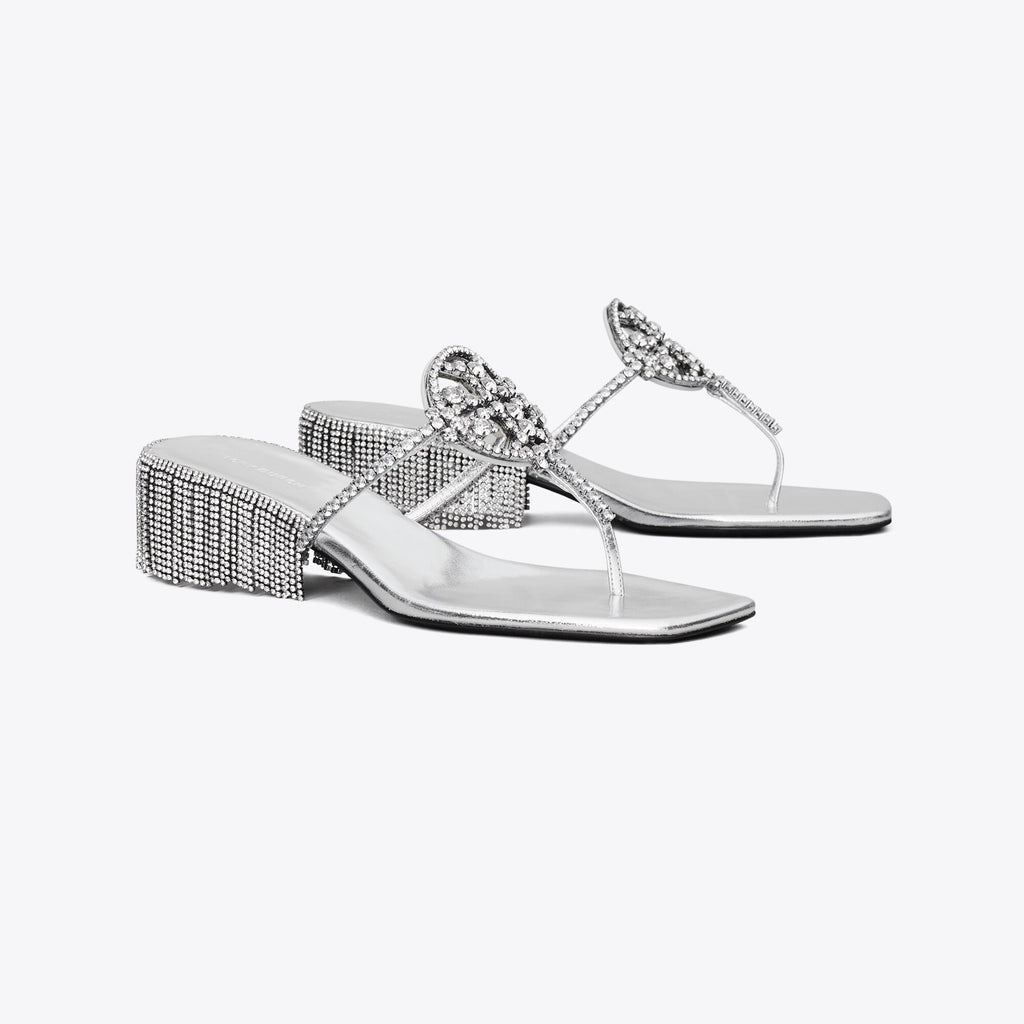 Tory Burch Miller Crystal Kitten Heel - Silver / Silver