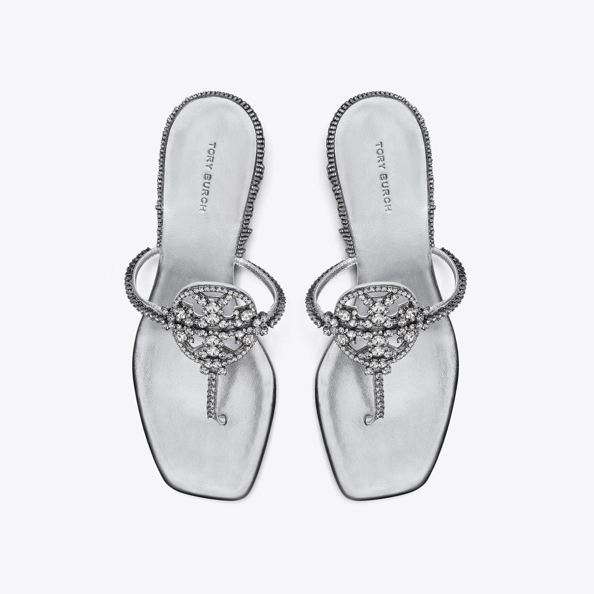 Tory Burch Miller Crystal Kitten Heel - Silver / Silver - 5