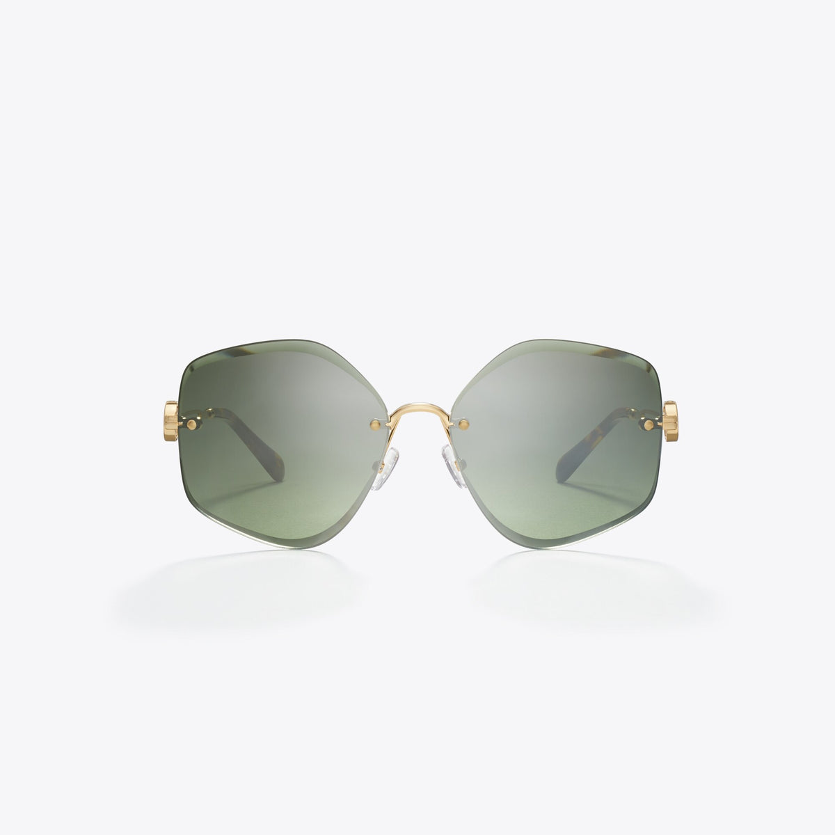 Tory Burch Miller Metal Geometric Sunglasses - Shiny Gold/Dark Green