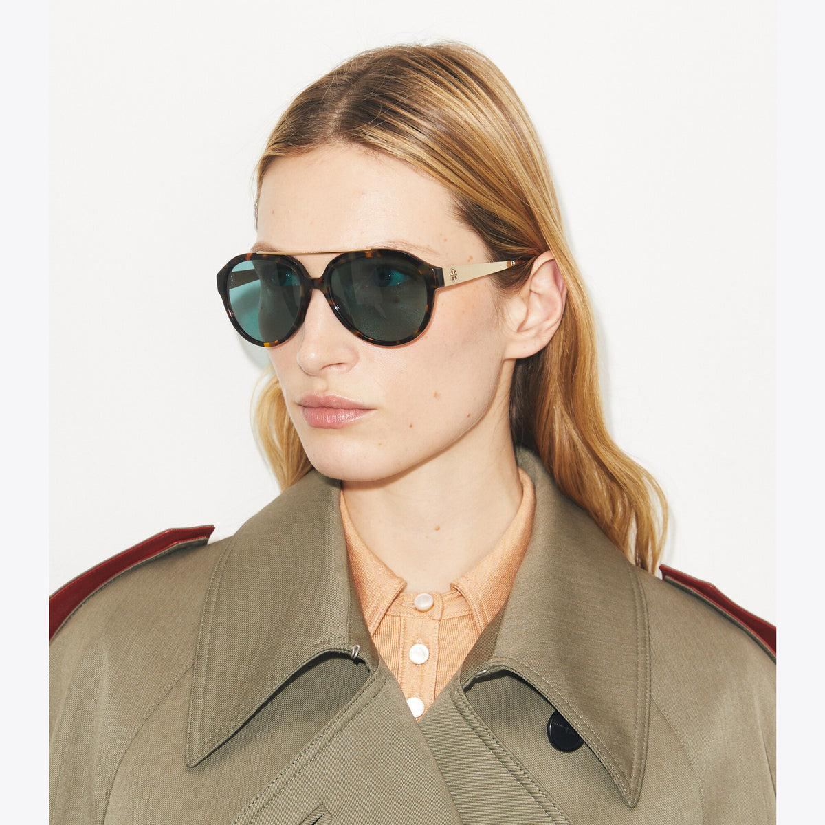 Tory Burch Miller Pilot Sunglasses - Tortoise/Petrol Green - 4