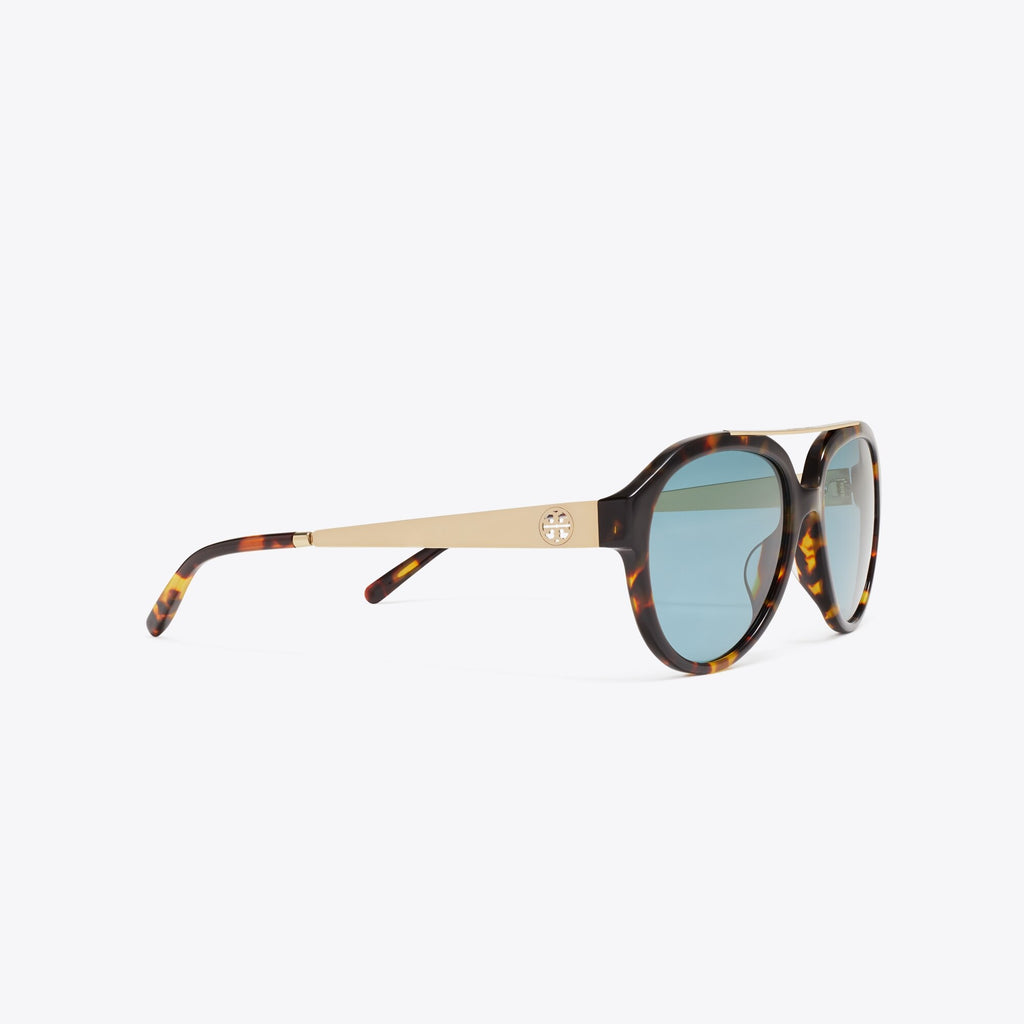 Tory Burch Miller Pilot Sunglasses - Tortoise/Petrol Green - 2