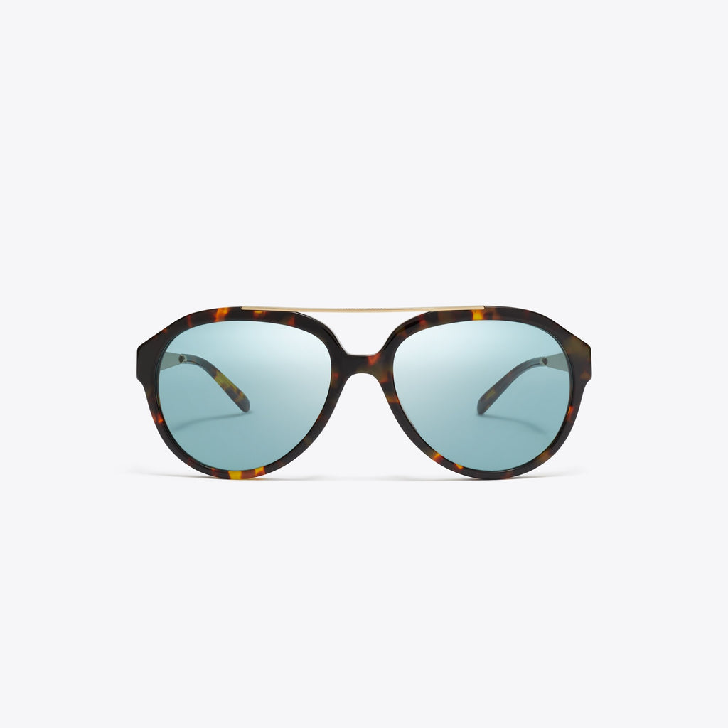 Tory Burch Miller Pilot Sunglasses - Tortoise/Petrol Green