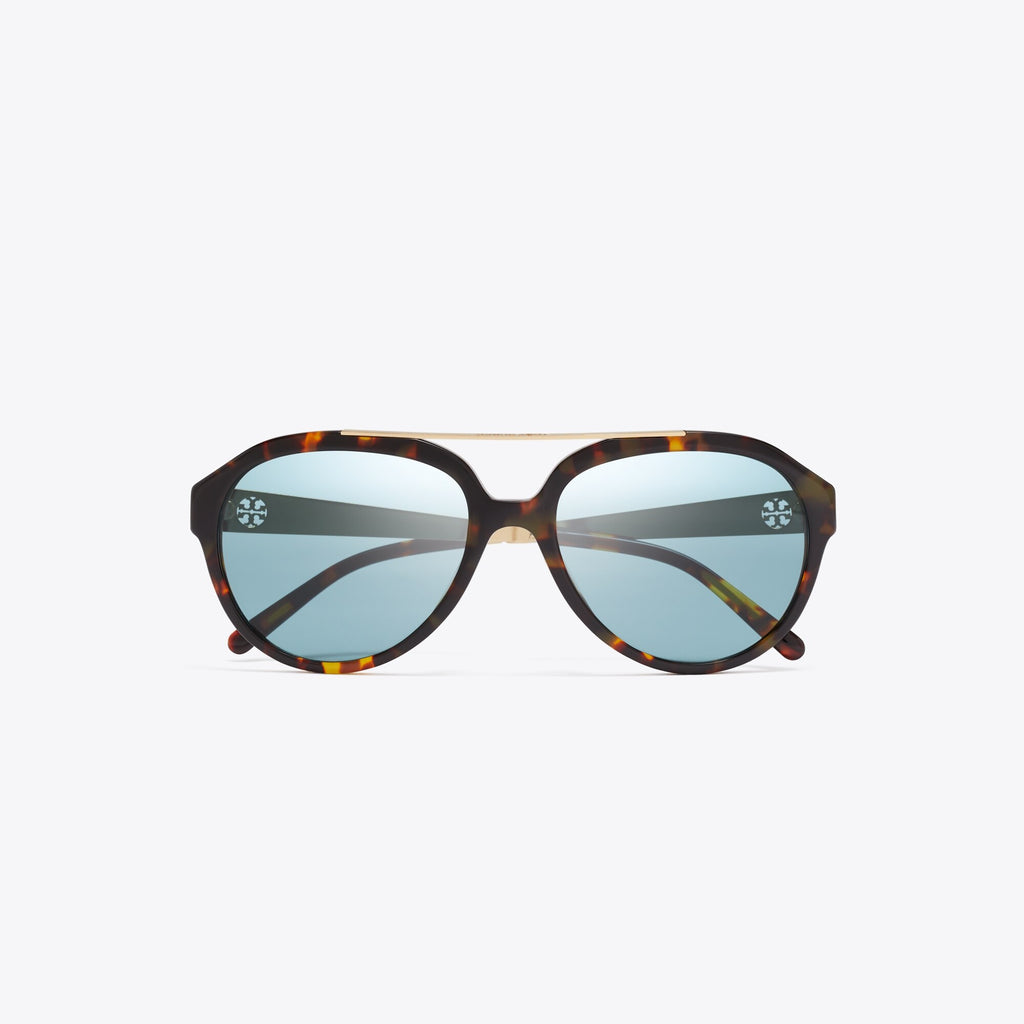 Tory Burch Miller Pilot Sunglasses - Tortoise/Petrol Green - 3