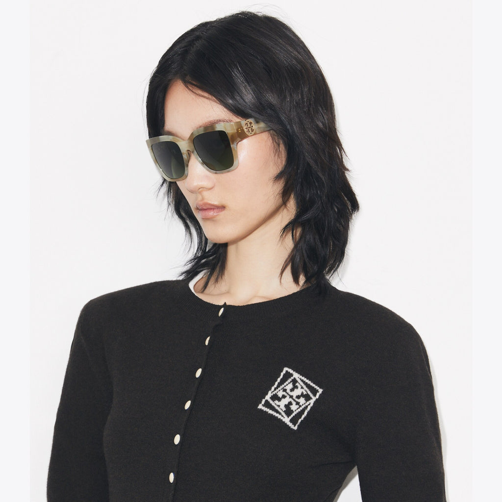 Tory Burch Miller Square Sunglasses - Blue Smoke Tortoise/Polar Gray Gradient - 4
