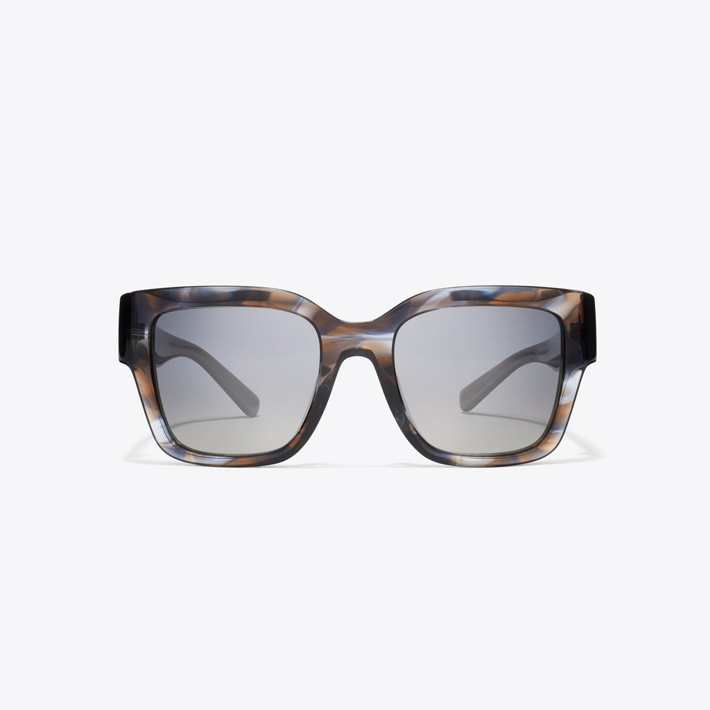 Tory Burch Miller Square Sunglasses - Blue Smoke Tortoise/Polar Gray Gradient