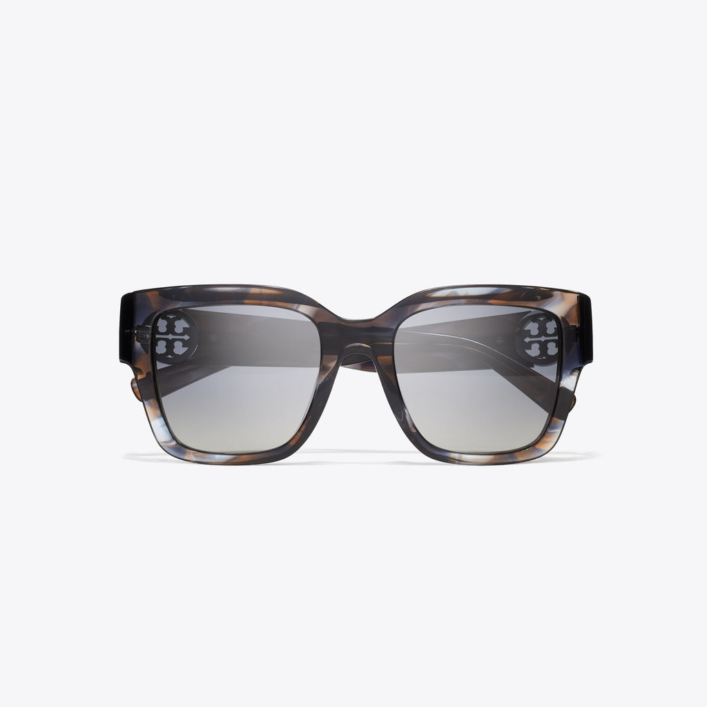 Tory Burch Miller Square Sunglasses - Blue Smoke Tortoise/Polar Gray Gradient - 3