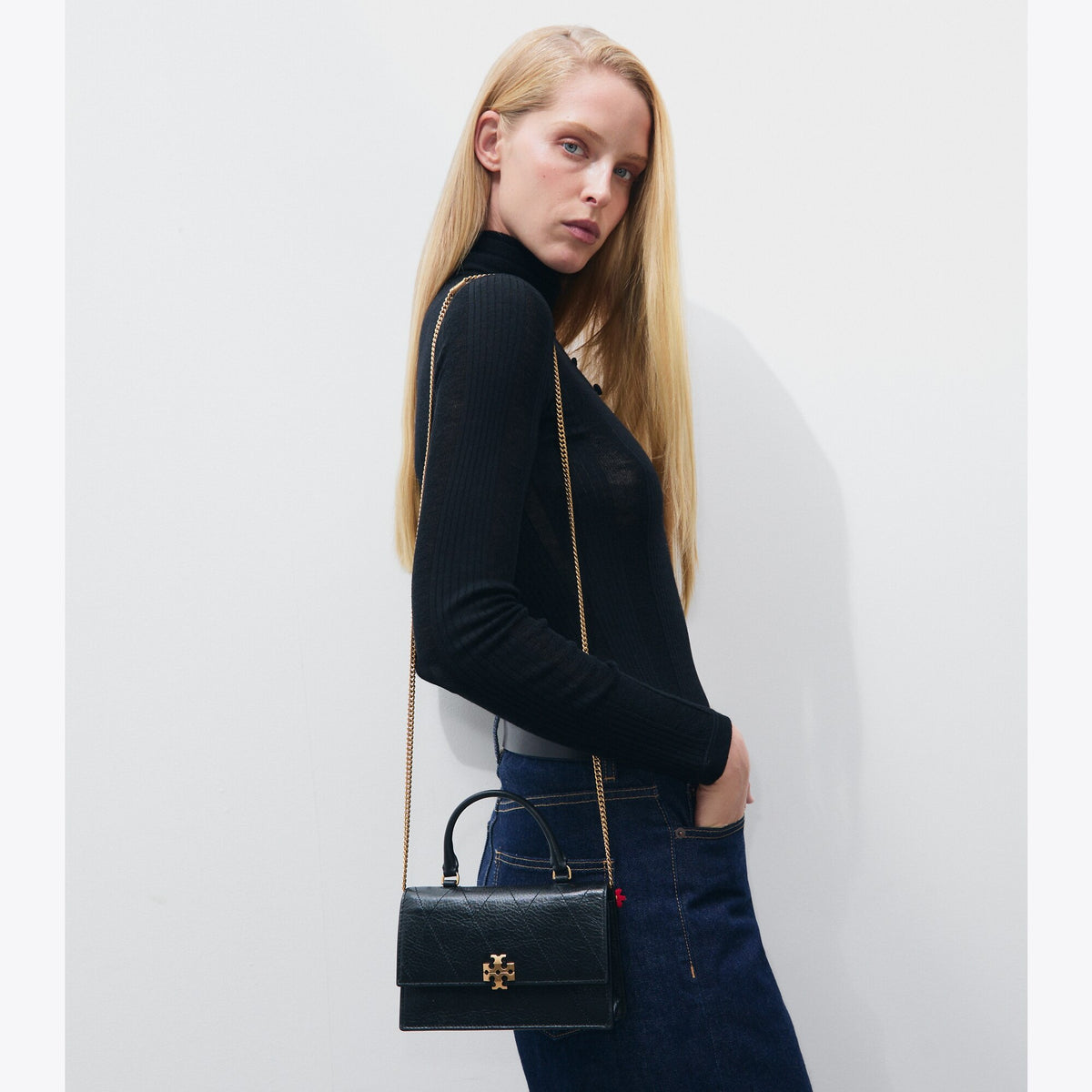 Tory Burch Mini Charlie Quilted Top-Handle Bag - Black - 3