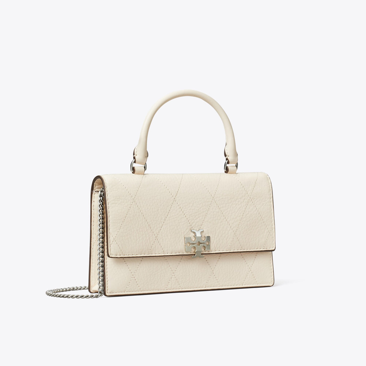 Tory Burch Mini Charlie Quilted Top-Handle Bag - Light Cream