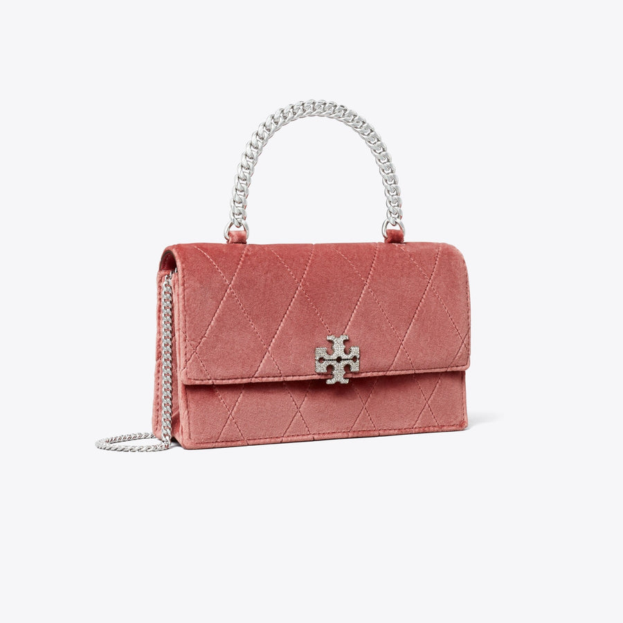 Tory Burch Mini Charlie Quilted Velvet Pavé Top-Handle Crossbody