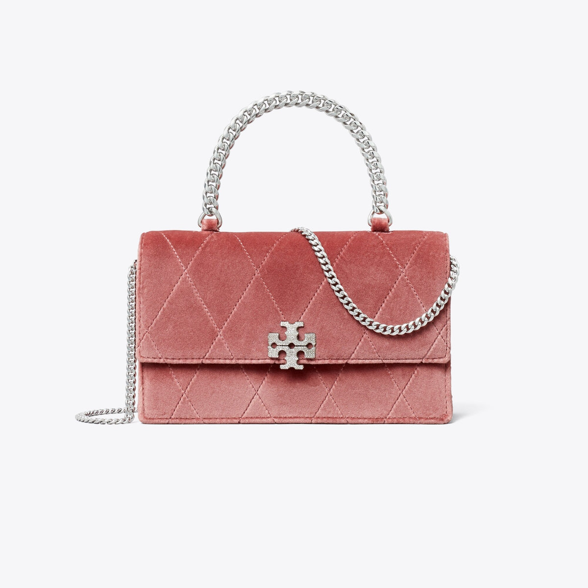 Tory Burch Mini Charlie Quilted Velvet Pavé Top-Handle Crossbody - Dusty Pink - 4