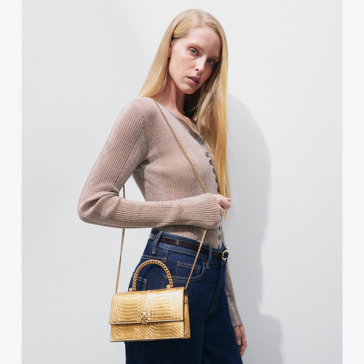 Tory Burch Mini Charlie Snake Top-Handle Crossbody - Gold - 2