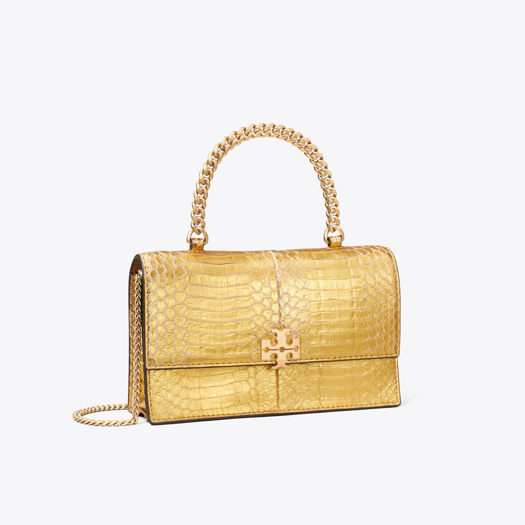 Tory Burch Mini Charlie Snake Top-Handle Crossbody - Gold